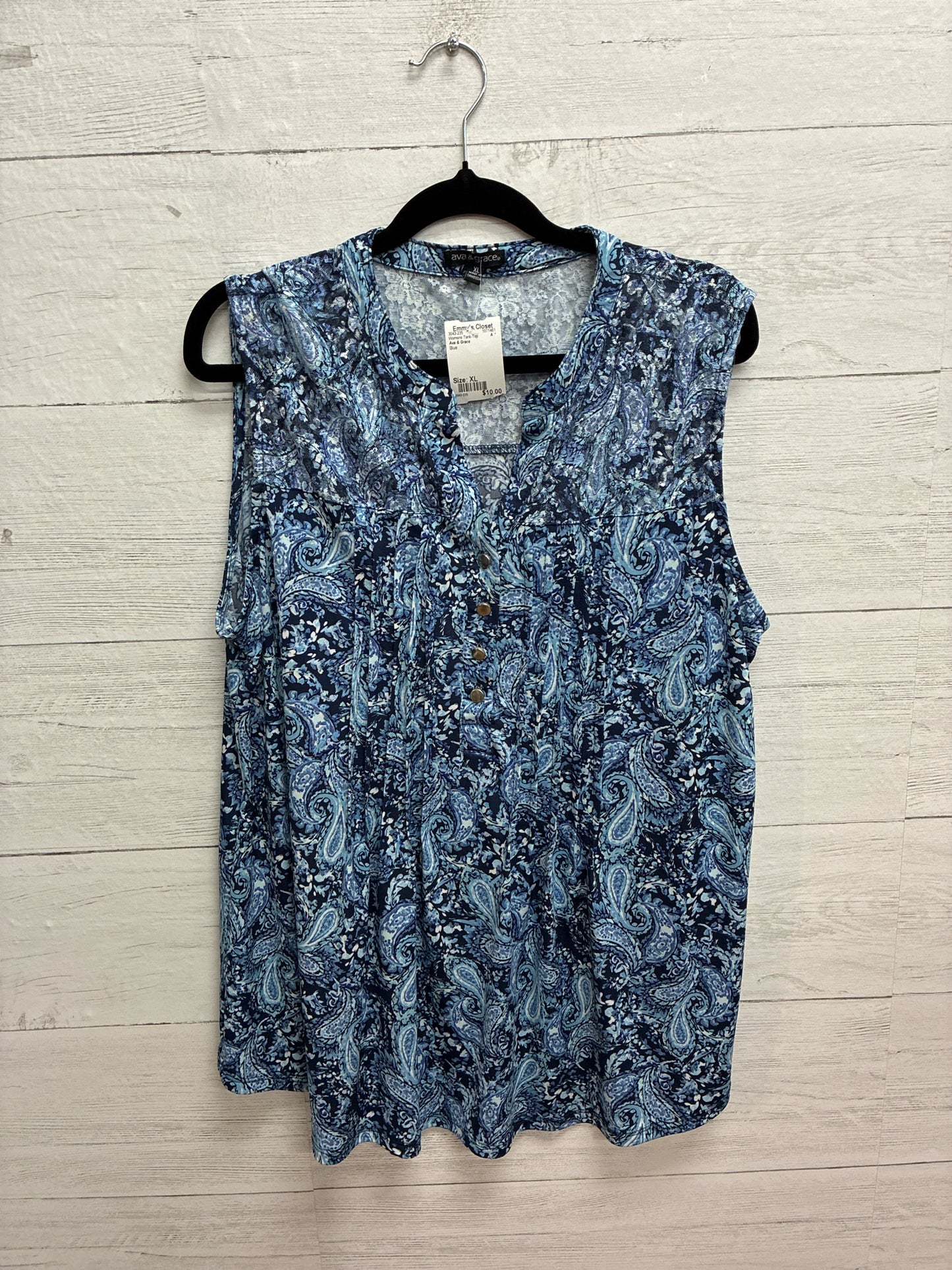 Size XL Ava & Grace Blue Womens Tank-Top