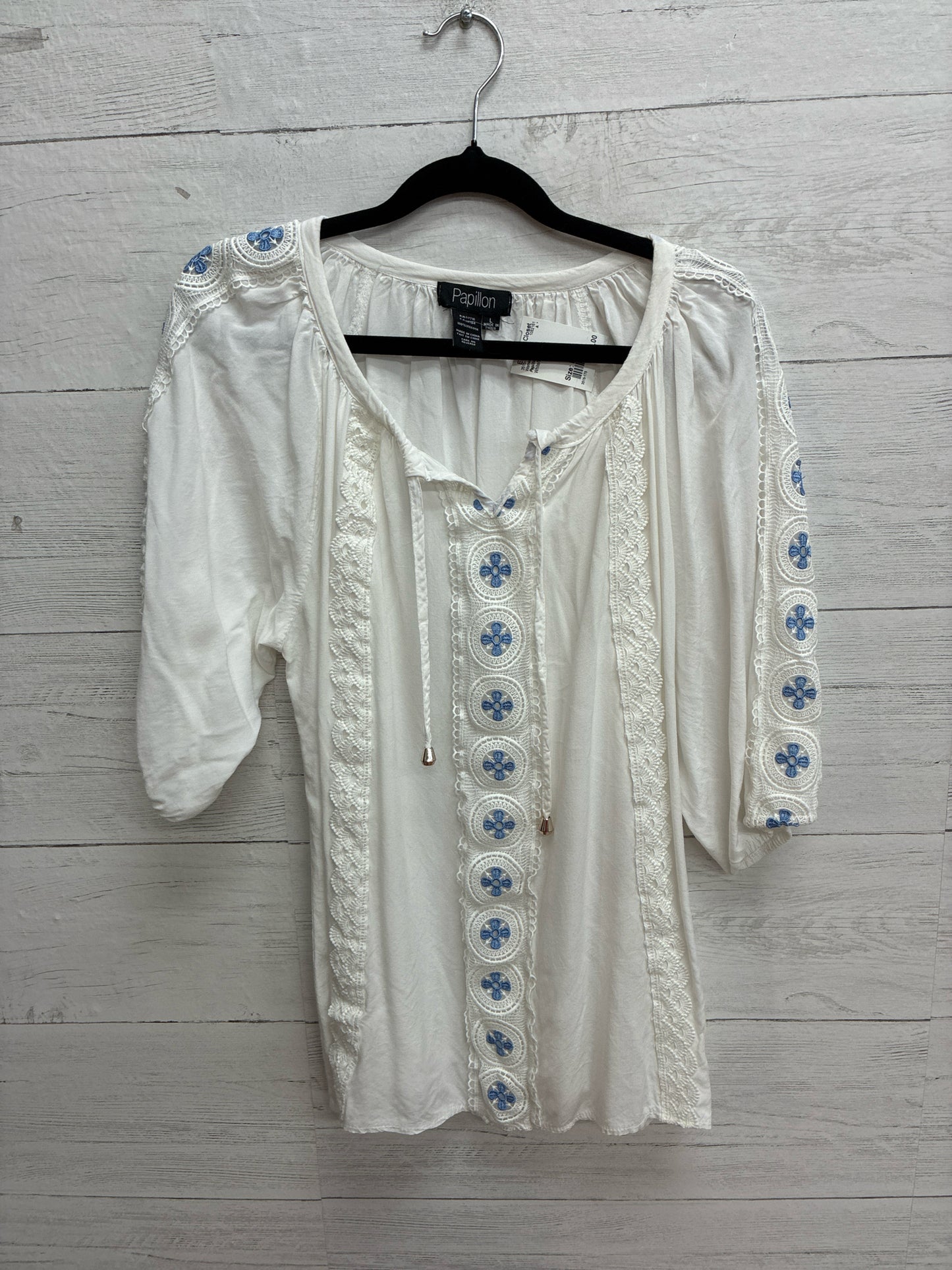 Size L Papillon White/Blue Womens Shirt