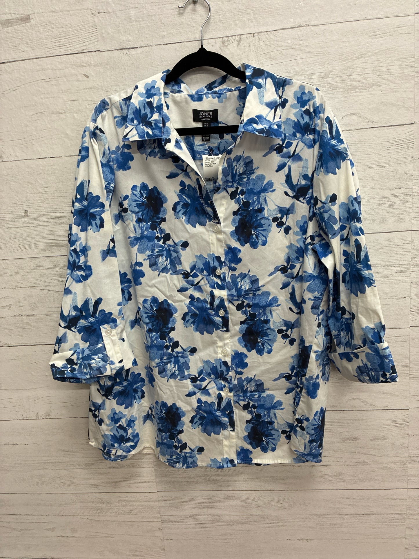 Size XL Jones New York White/Blue Womens Shirt