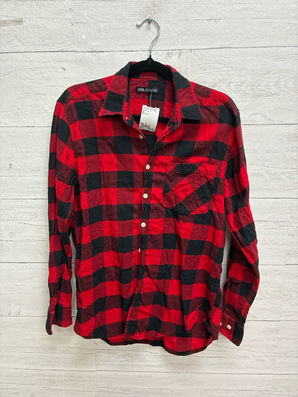 Size M Zara RED PLAID Womens Shirt