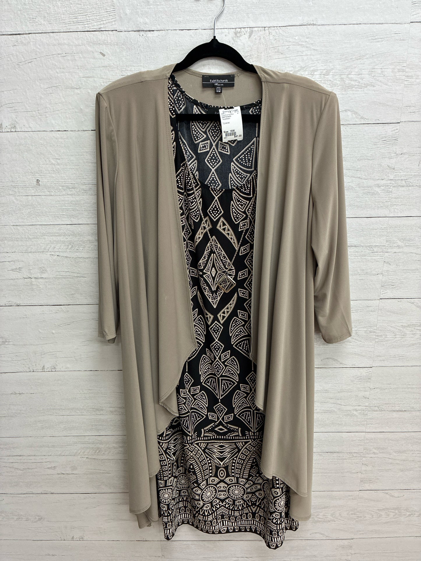Size 16W R&M Richards Taupe/black Dress/Evening Wear