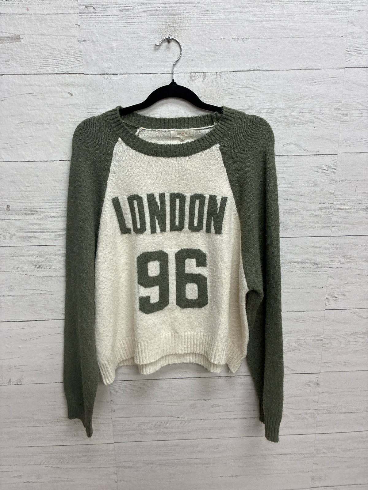 Size L Ultra Flirt Green/White Womens Sweater