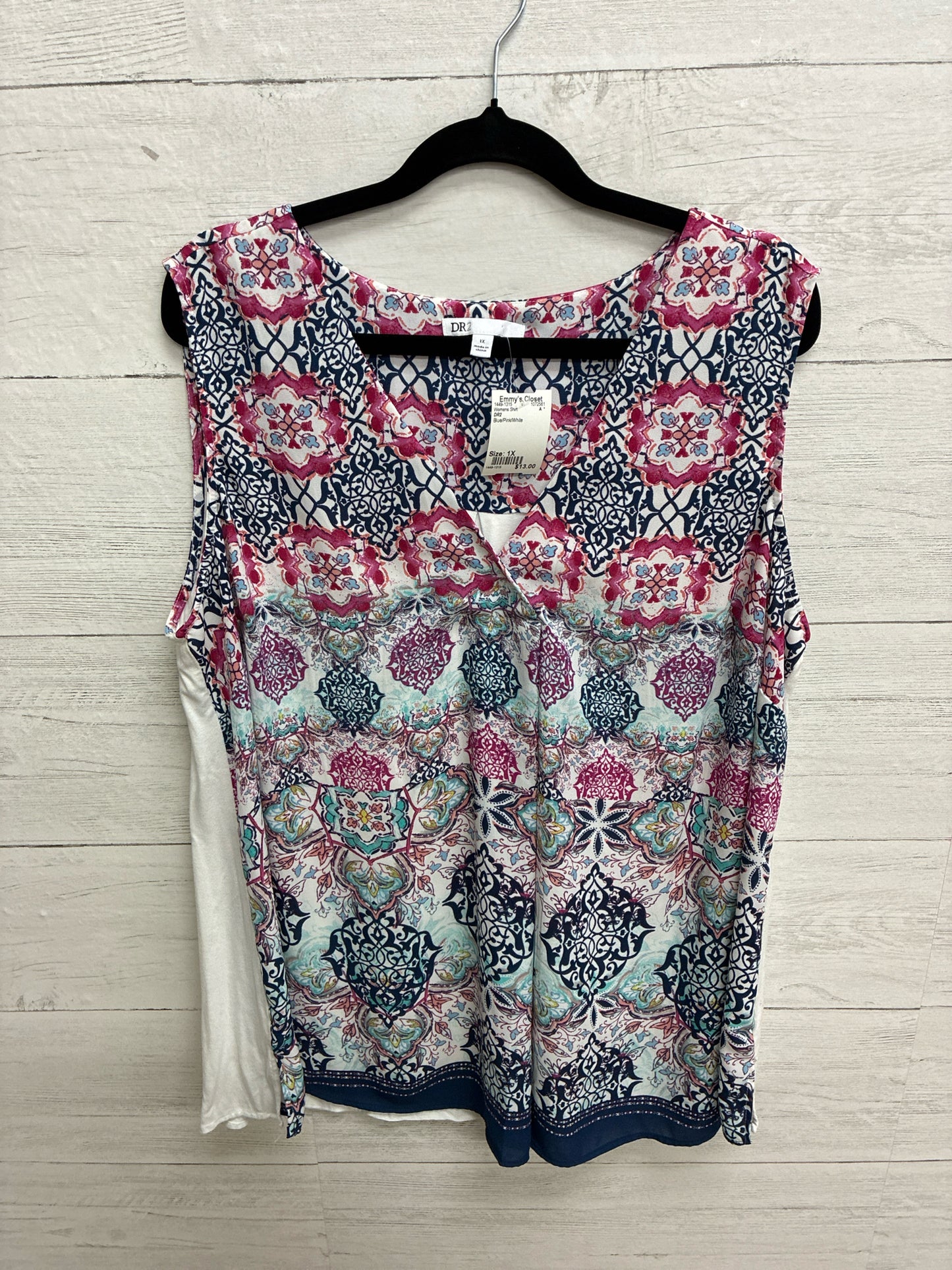 Size 1X DR2 Blue/Pink/White Womens Shirt