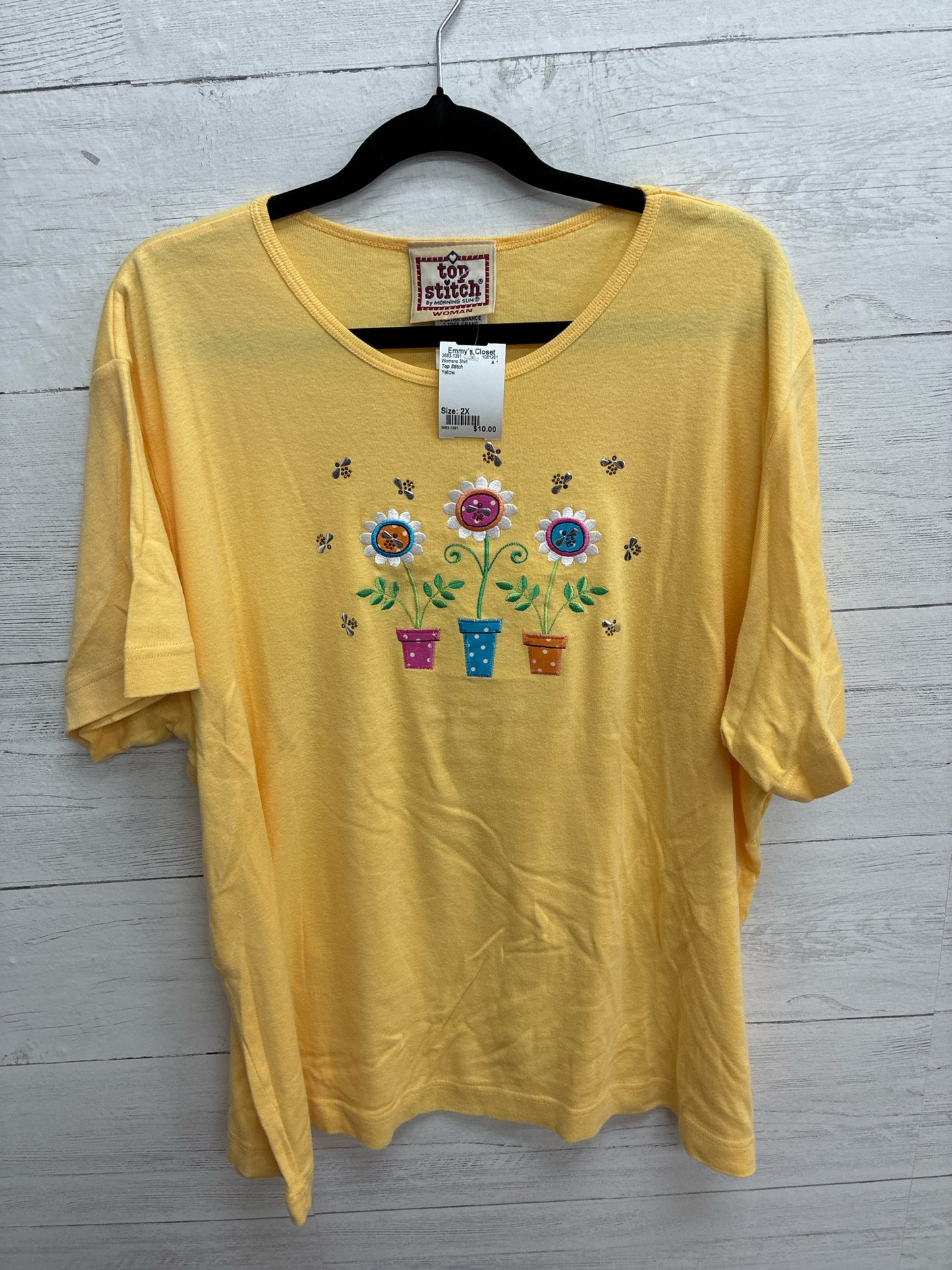 Size 2X Top Stitch Yellow Womens Shirt
