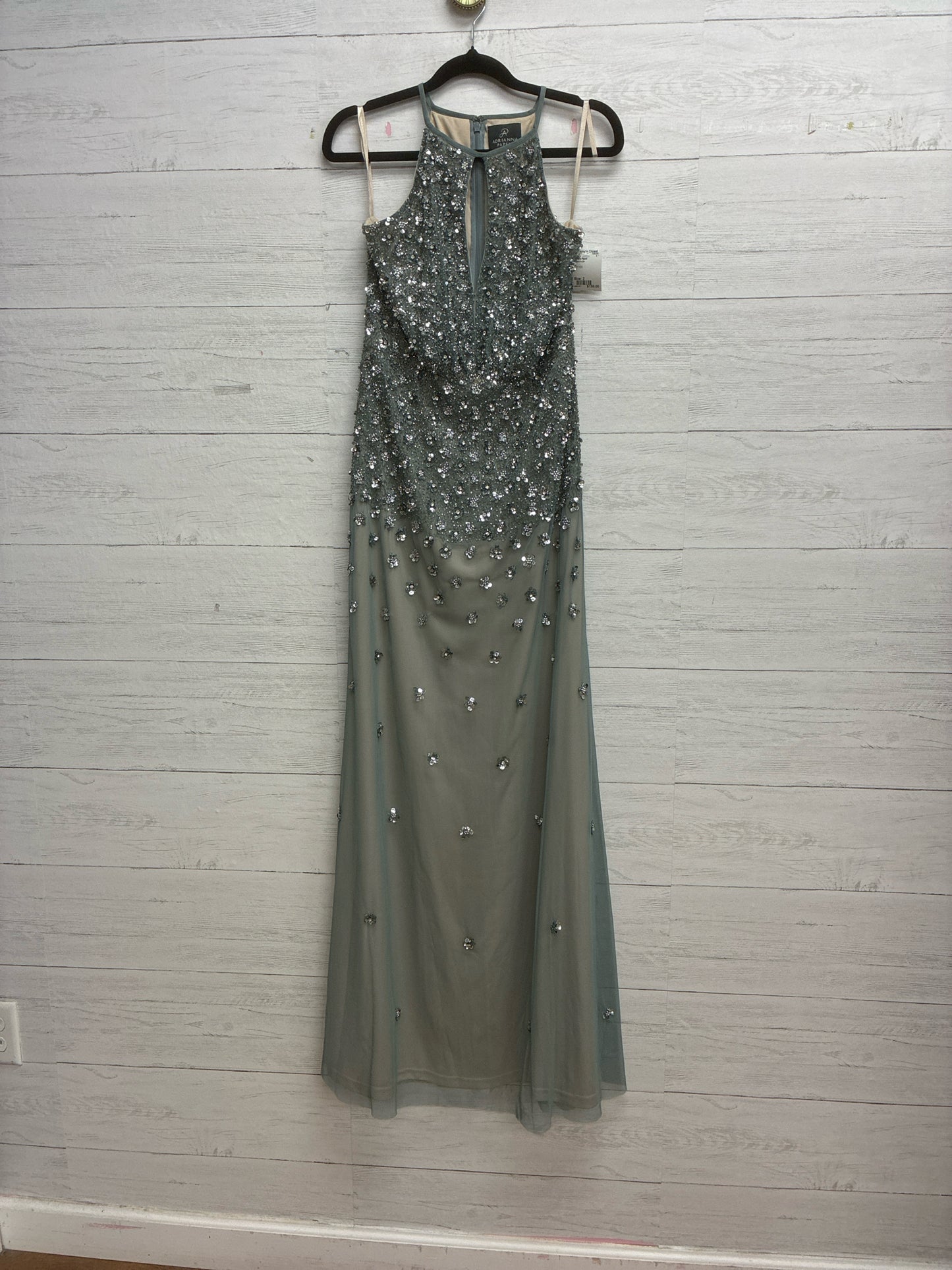 Size 2 Adriana Papell green/nude GOWN