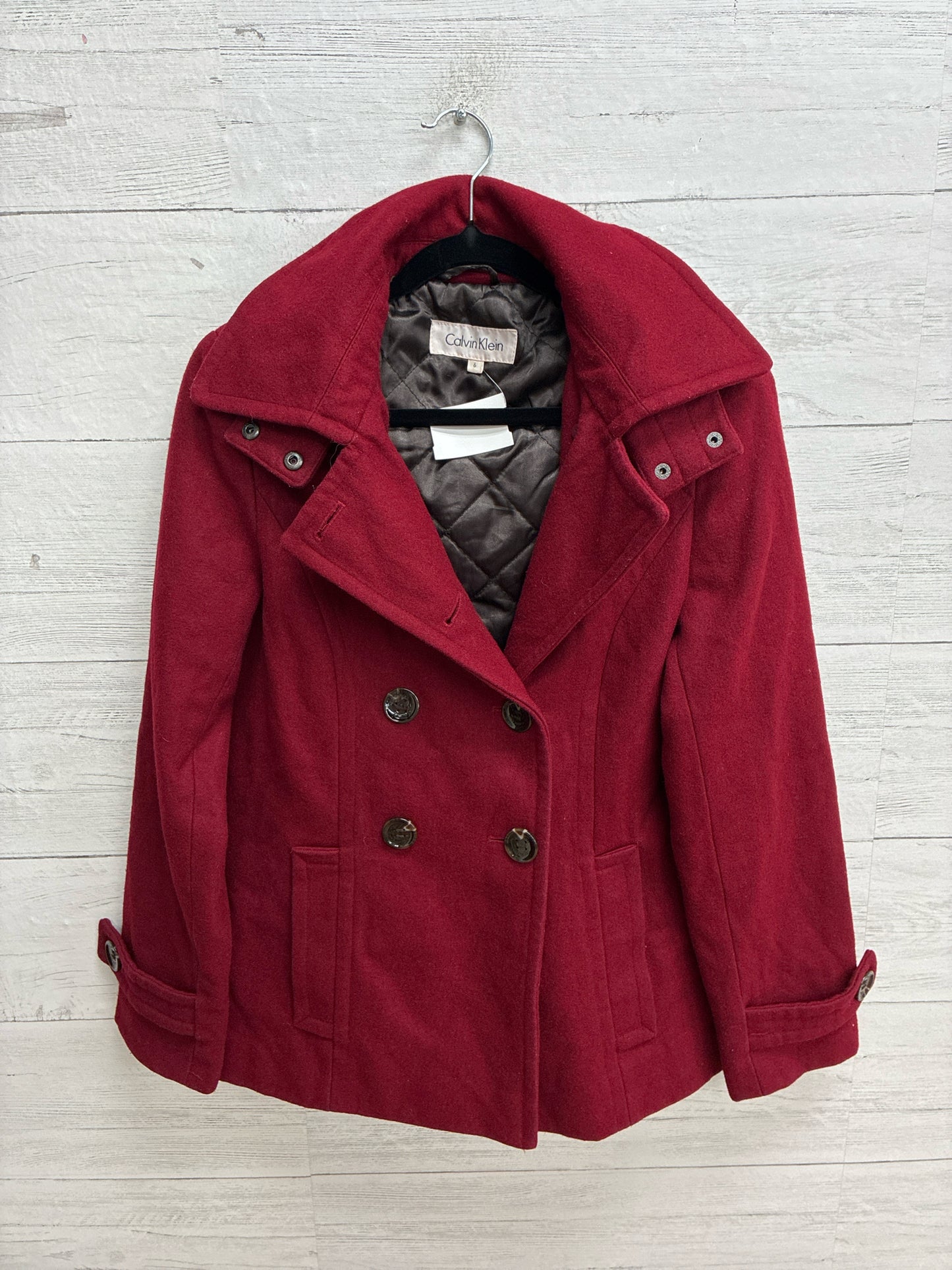 Size 6 Calvin Klein Red Womens Coat
