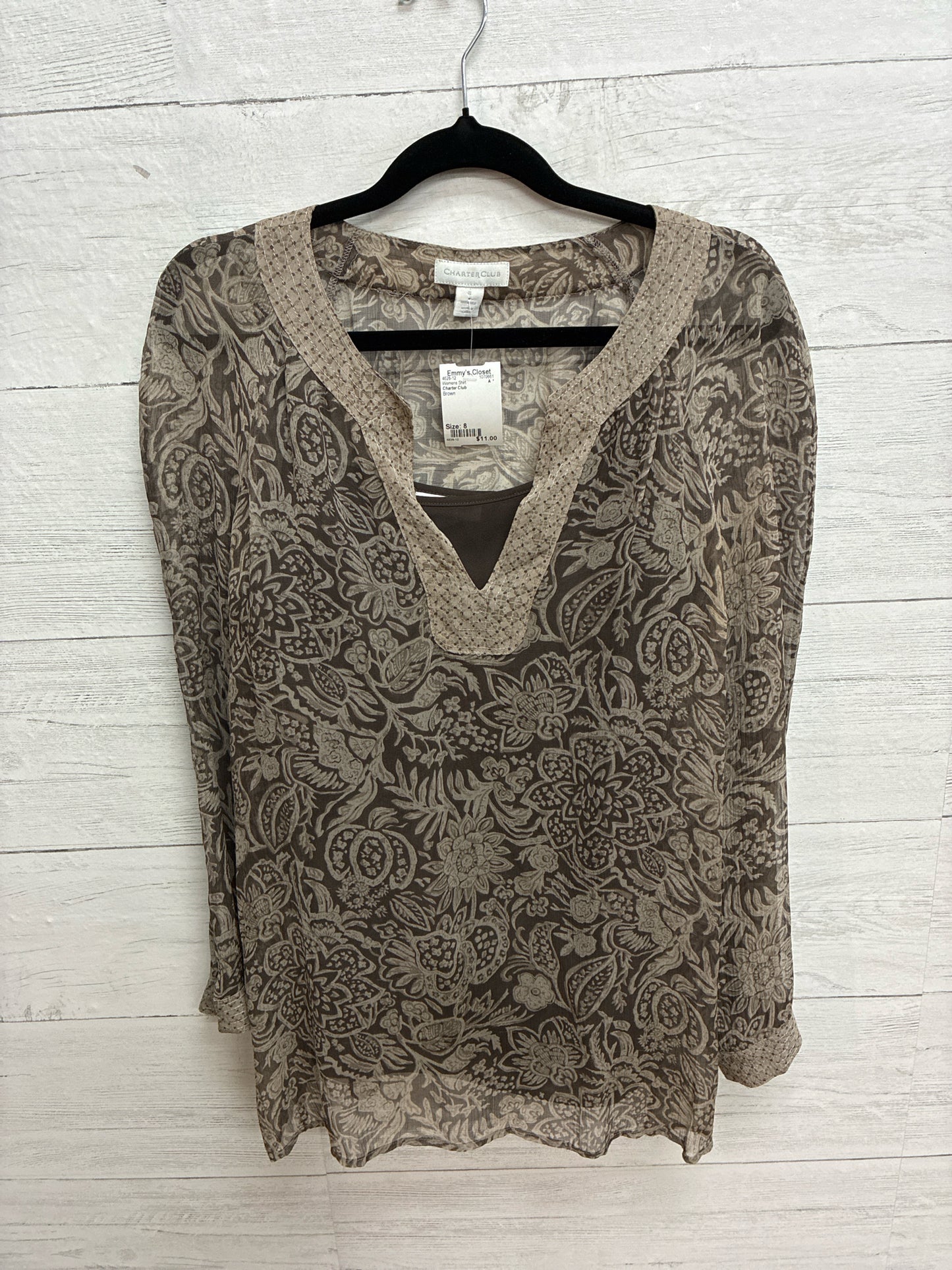 Size 8 Charter Club Brown Womens Shirt