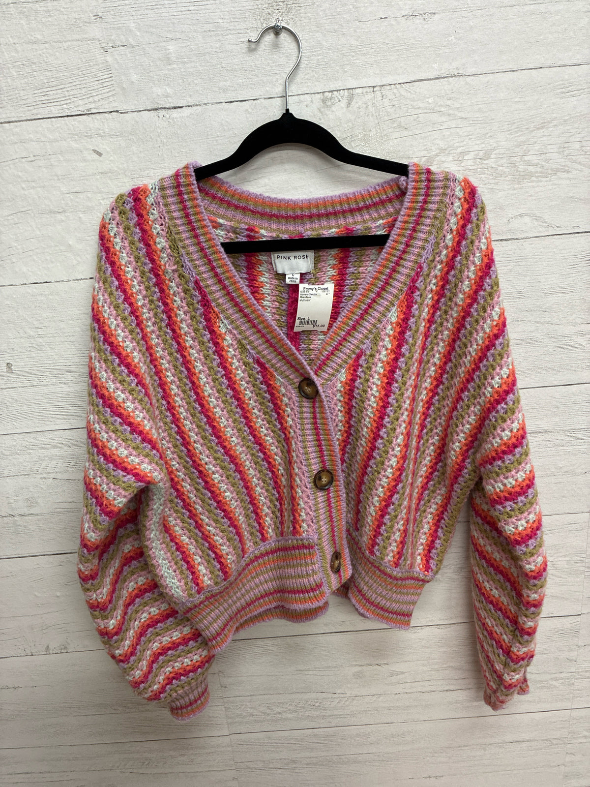 Size L Pink Rose Multi color Womens Sweater