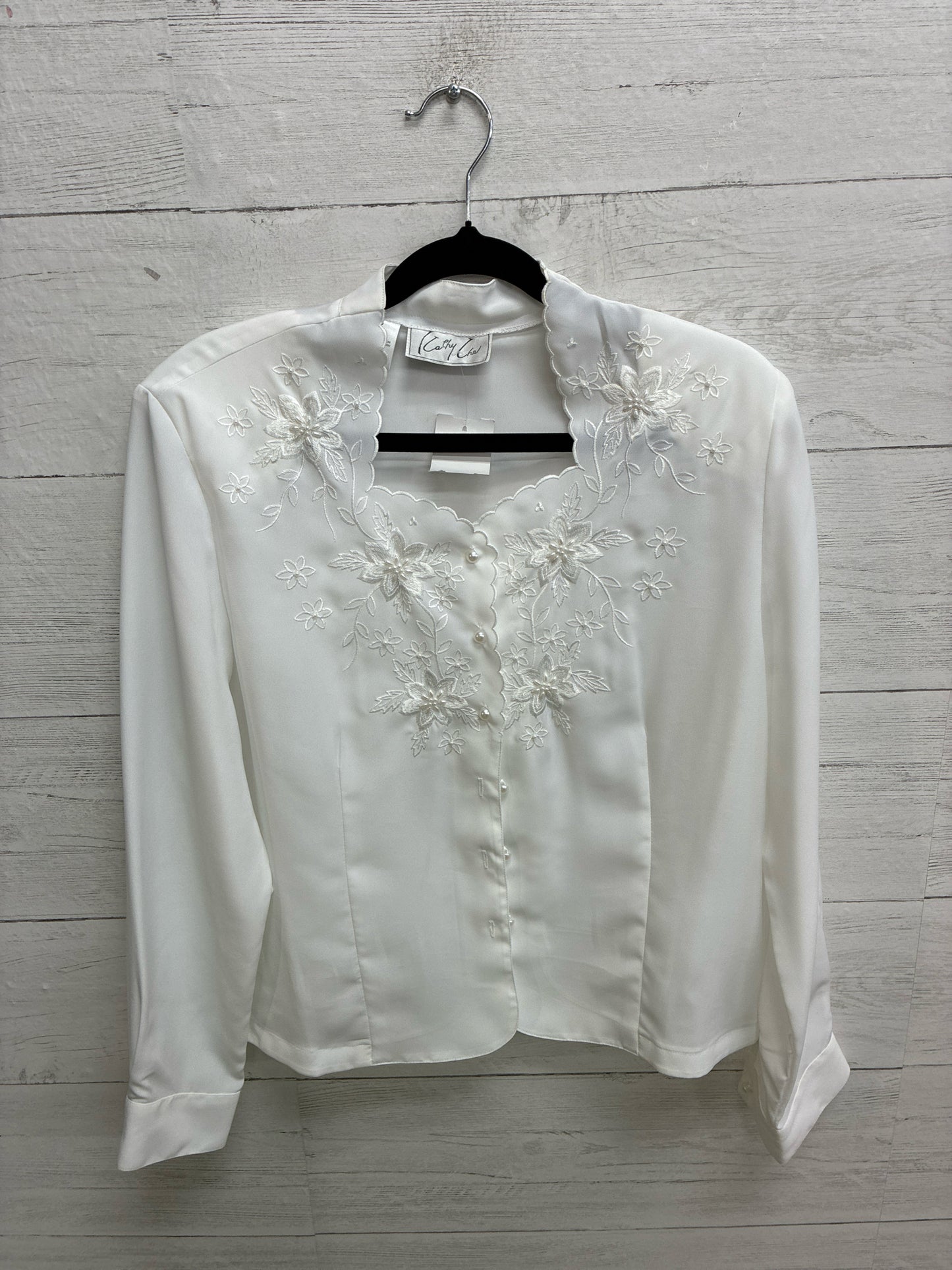 Size 12P Kathy Che White Womens Shirt