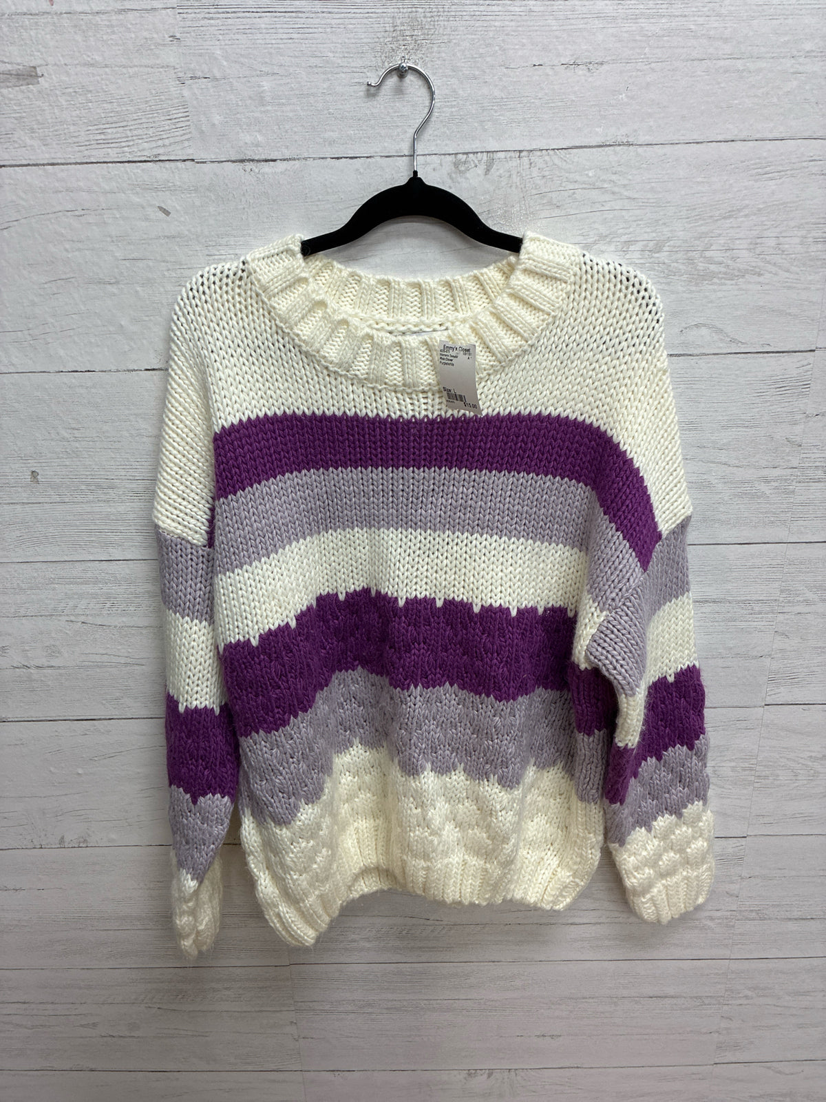 Size L Pink Clover Purple/white Womens Sweater