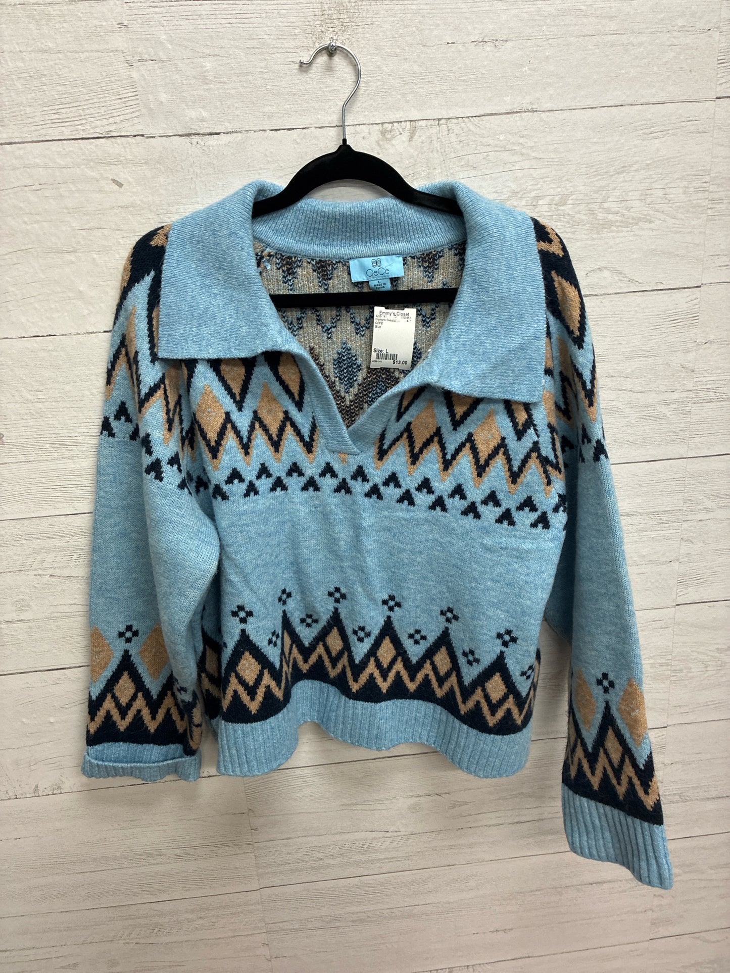 Size L CECE Blue Womens Sweater