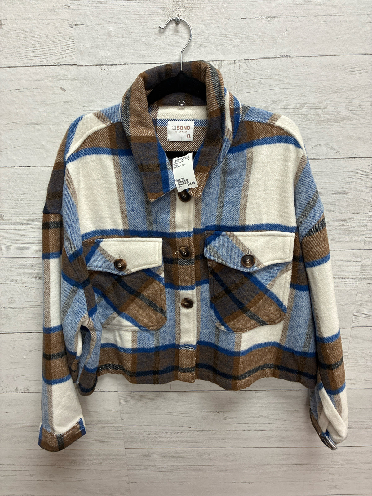 Size XL Cisono Blue/Cream Womens Shacket