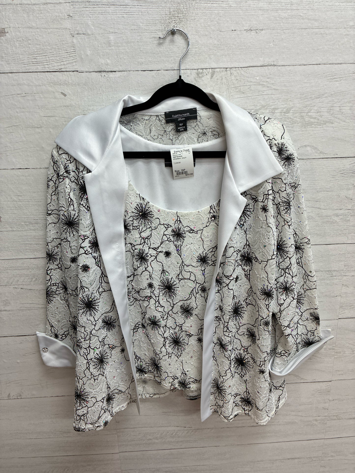 Size 16P R&M Richards White/Black Womens Shirt