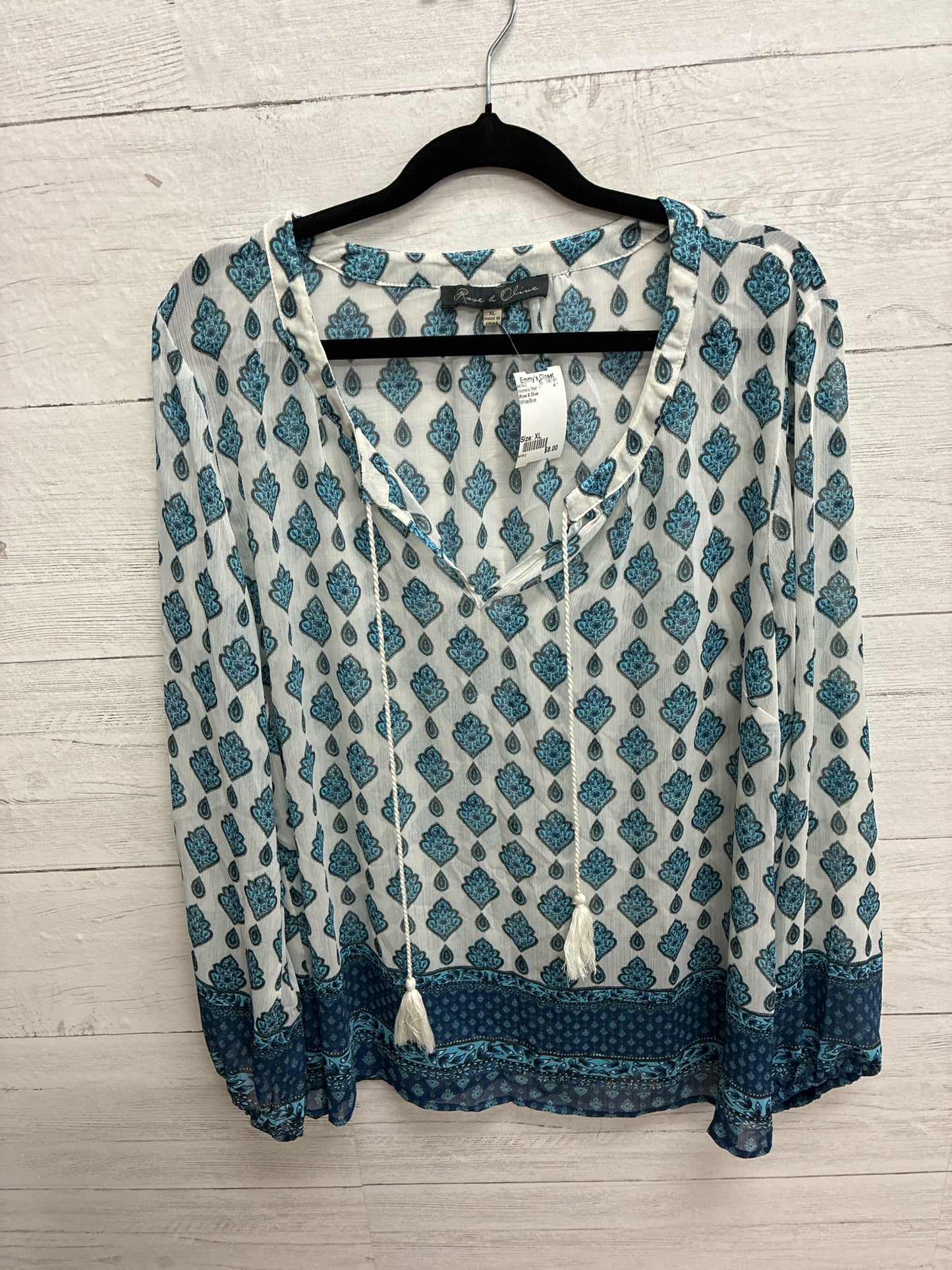 Size XL Rose & Olive White/Blue Womens Shirt