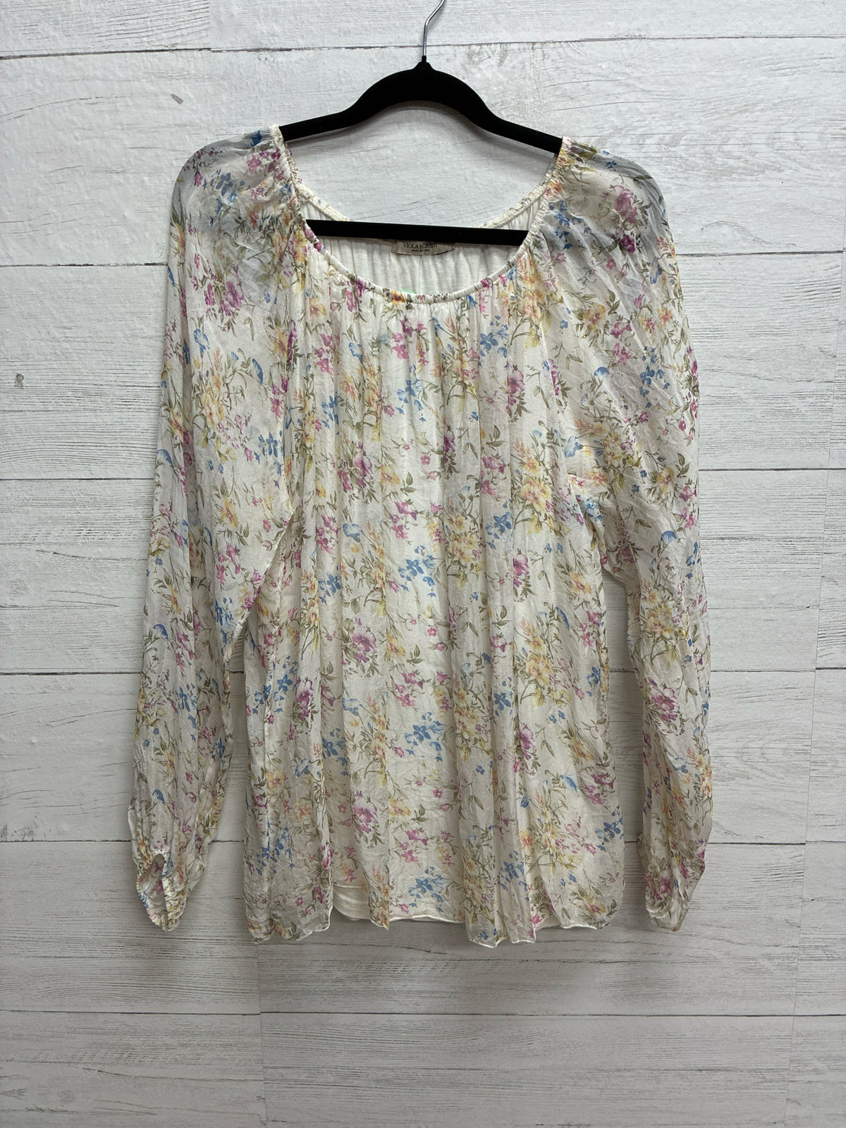 Size L VIOLA BORGHI Cream Floral Womens Shirt