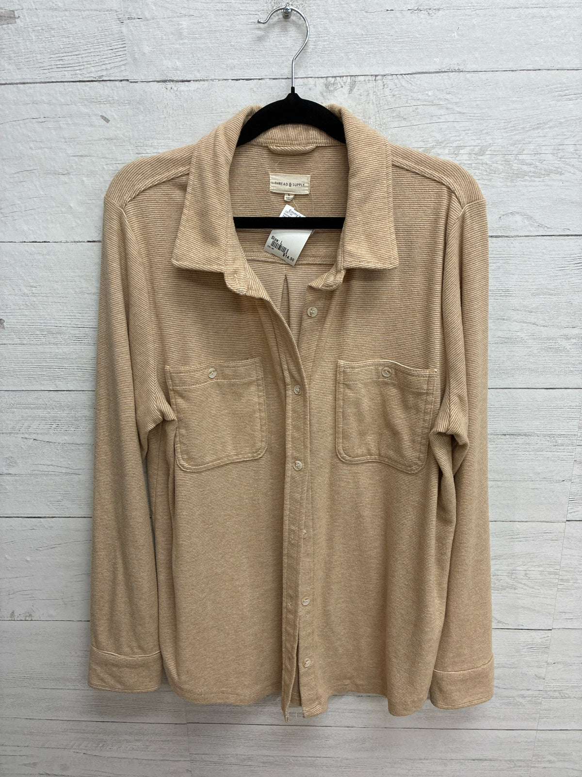 Size L THREAD & SUPPLY Tan Womens Shacket