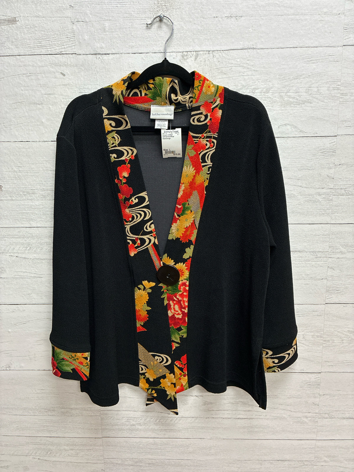 Size L Soft Surroundings black/orange Womens Cardigan