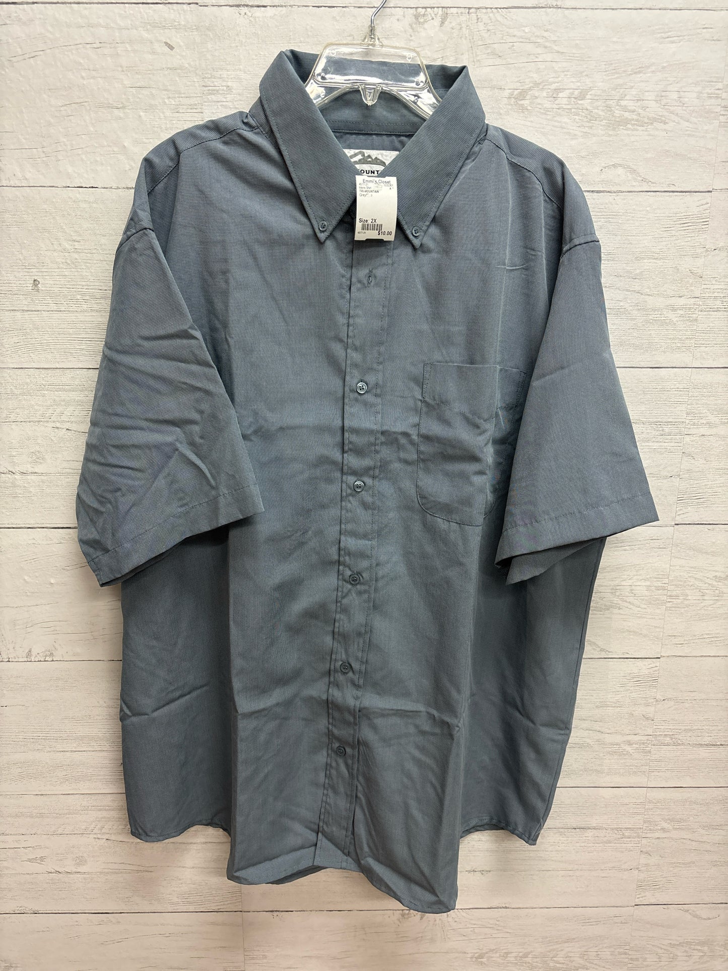 Size 2X TRI-MOUNTAIN Grey/Blue Mens Shirt