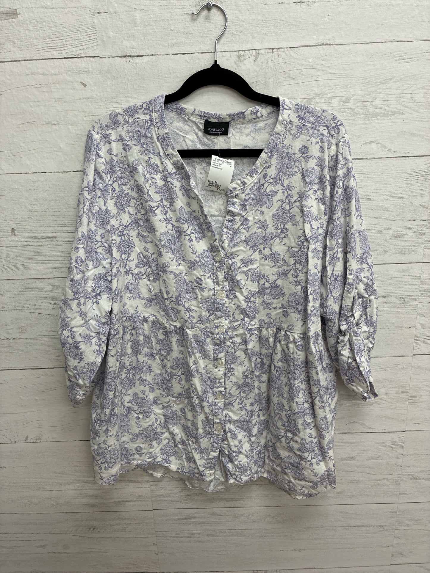 Size M Jones & Co. White/lavendar Womens Shirt