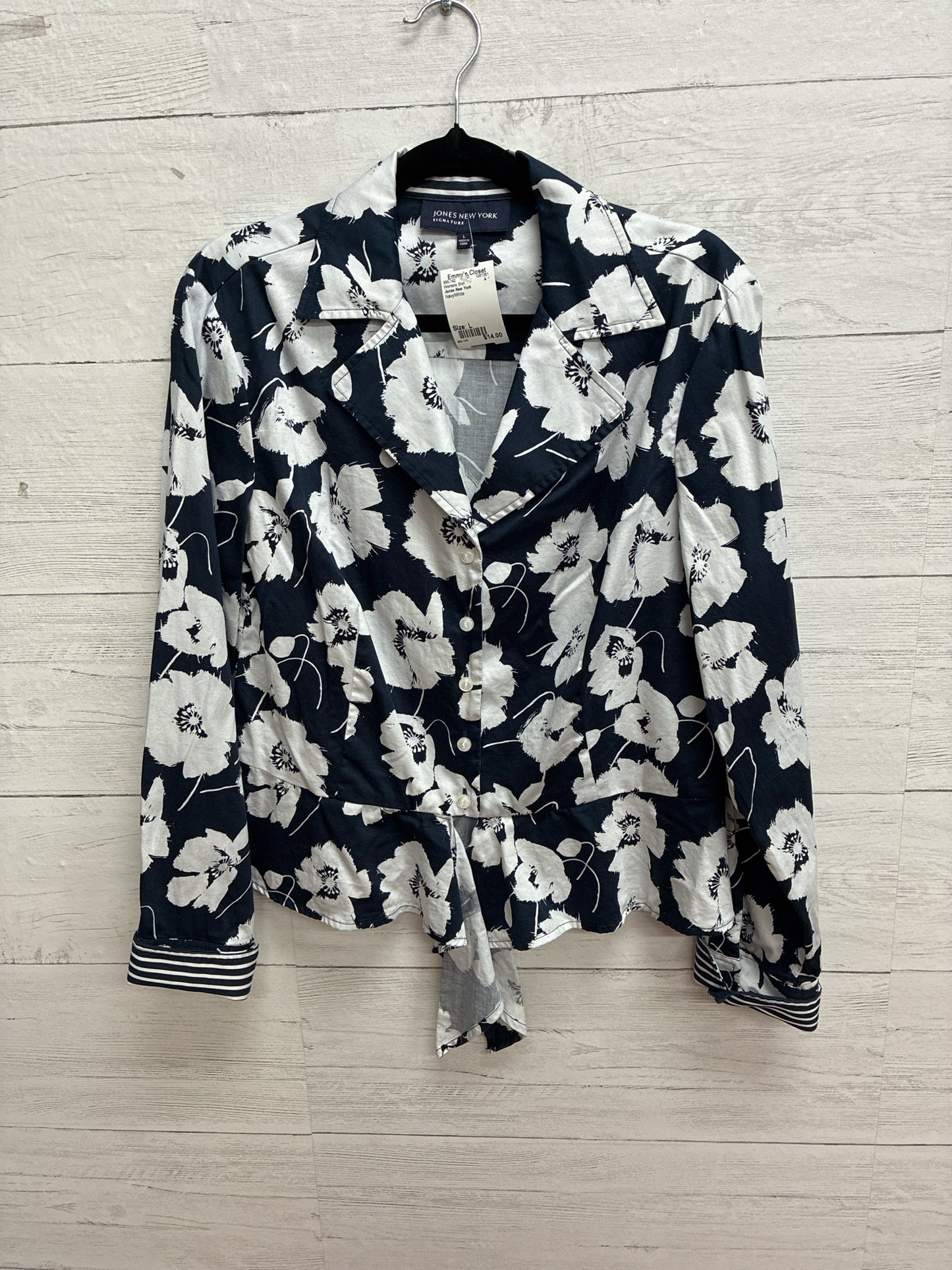 Size L Jones New York Navy/White Womens Shirt