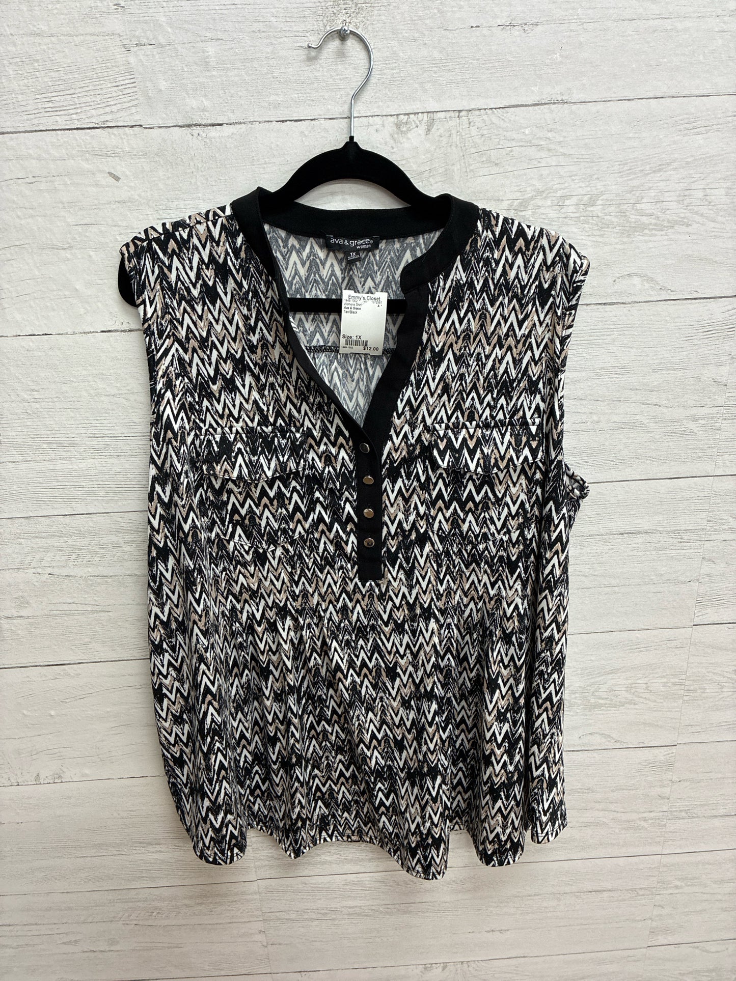 Size 1X Ava & Grace Tan/Black Womens Shirt