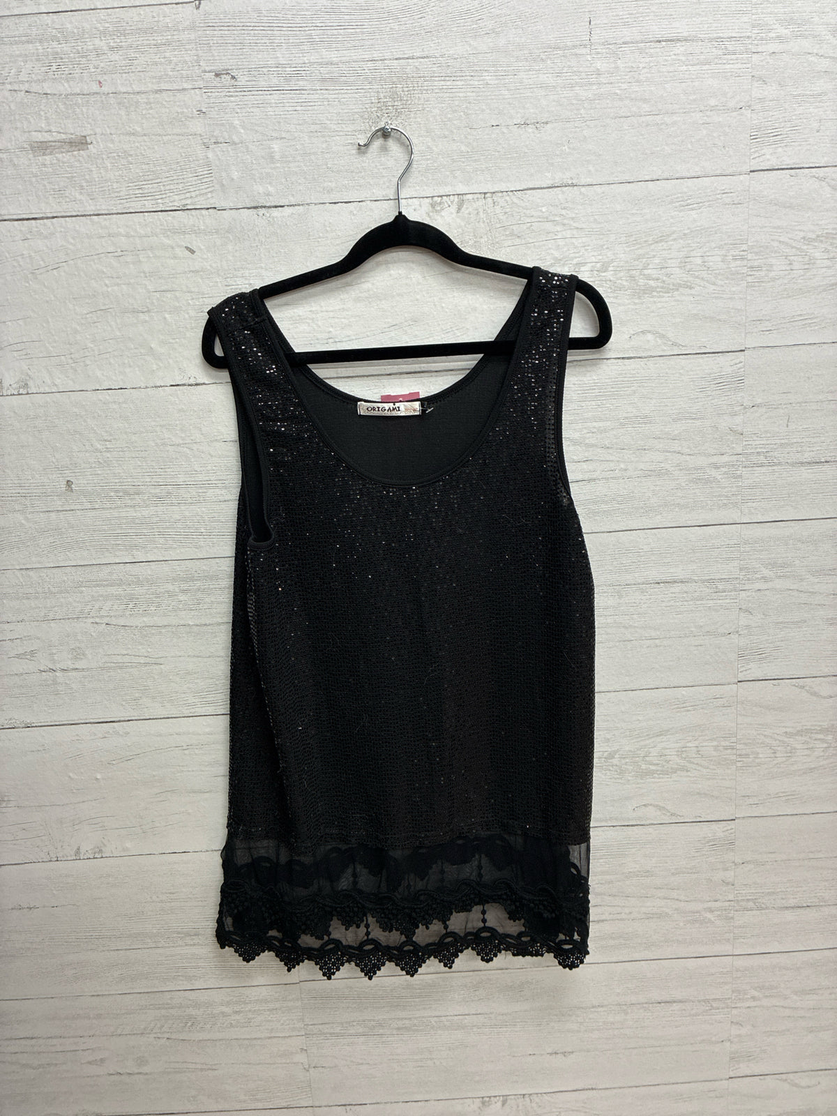 Size L Origami Black Womens Tank-Top
