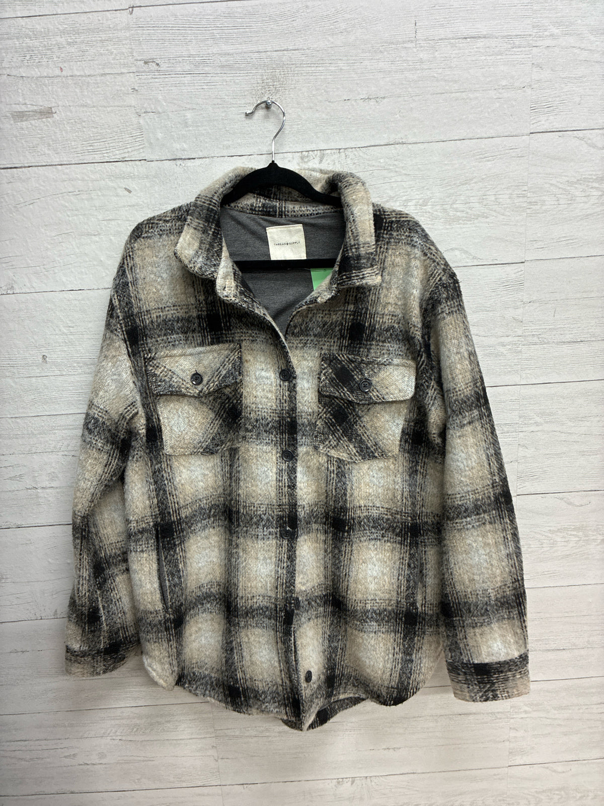Size L THREAD & SUPPLY Grey Womens Shacket