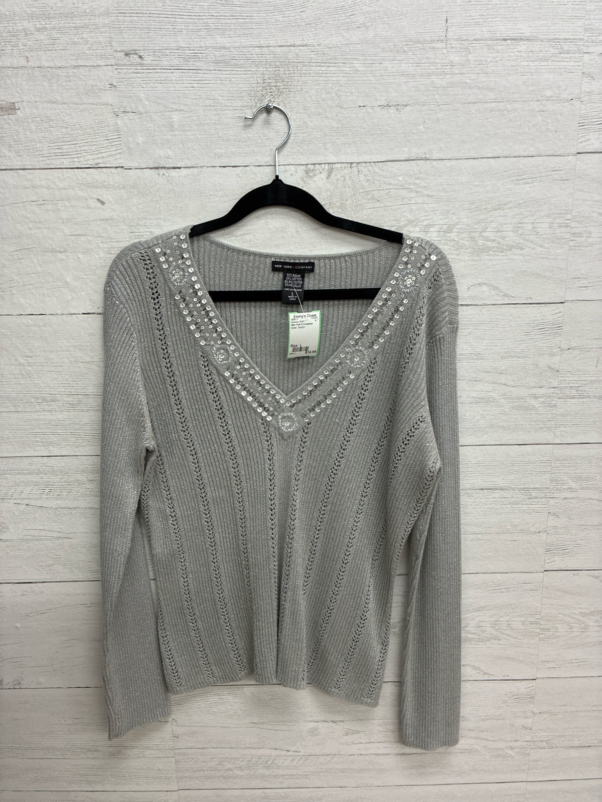 Size L New York & Company Silver Womens Shirt