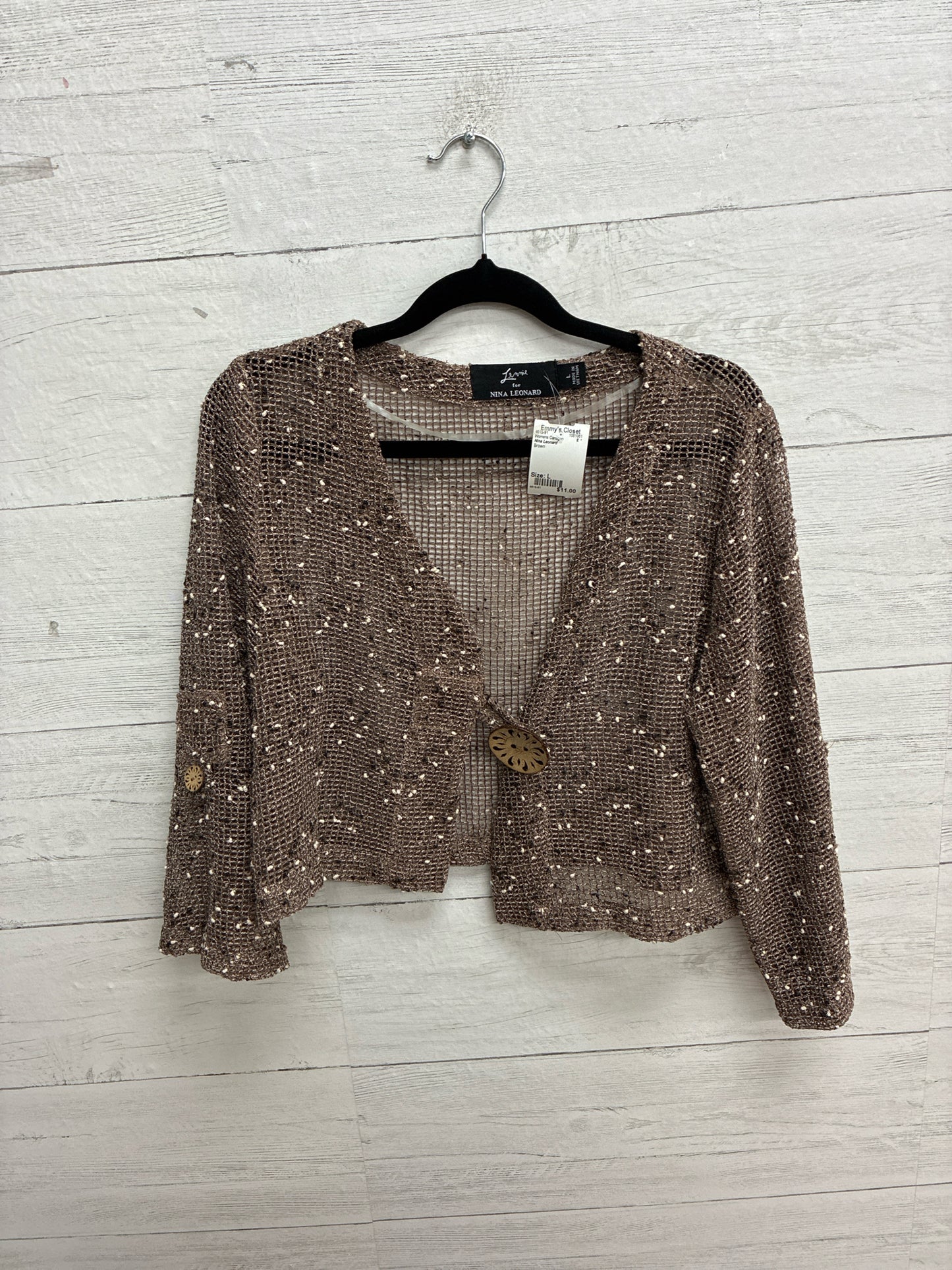 Size L Nina Leonard Brown Womens Cardigan