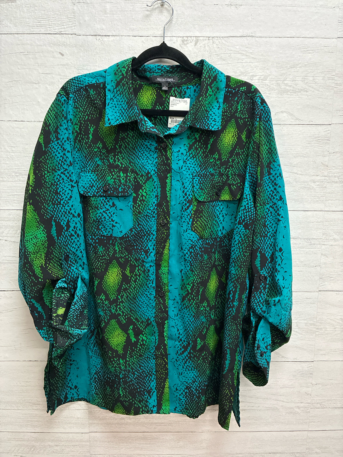 Size L Notations Blue Womens Shirt